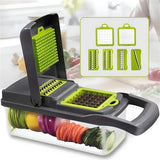 Cortador y rallador de verduras GIB Cleaningtool con mandolina, 12 en 1, con cuchillas, cesta y recipiente intercambiables