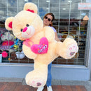 Oso Peluche Gigante 1.50cm Corazón +3 Globos +moño De Regalo Blanco