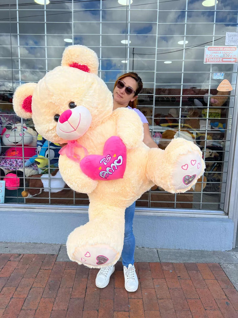 Oso Peluche Gigante 1.50cm Corazón +3 Globos +moño De Regalo Blanco