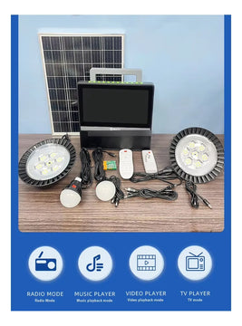 Tv Portatil Con Panel Solar Lamparas Led Bombillos Gd-8088