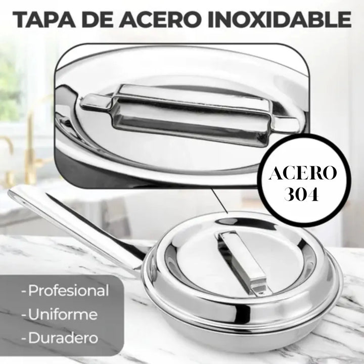 Sartén Huevos 15cm Acero Quirurgico 18/10 Con Tapa Premium Plateado