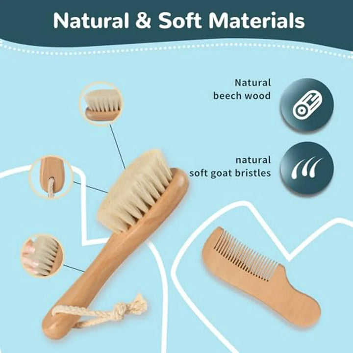 Set De Cepillo Y Peine De Madera Para Bebé, Cerdas De Cabra