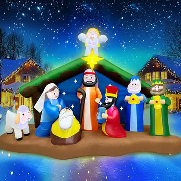 Escena Navideña Inflable 8ft Con Ángel Y Luces Led - Decorac