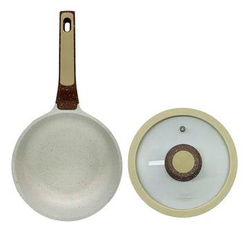 Sartén Antiadherente En Mármol Tapa De Vidrio 20cm Renahouse Color Beige