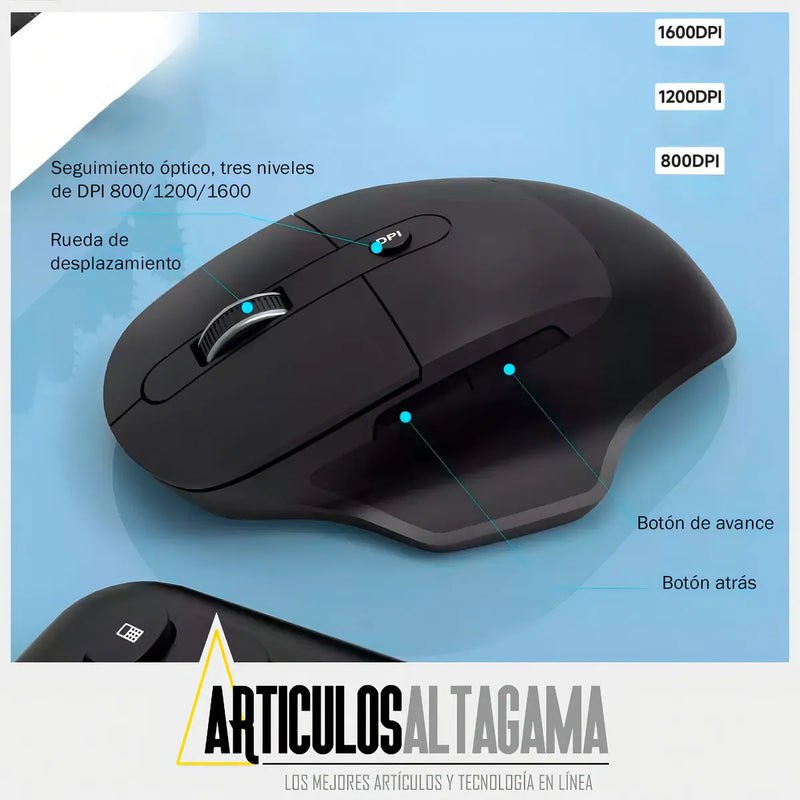 Combo Teclado Y Mouse Ergonomicos Inalambrico Weibo Wb-218 Mouse Negro Teclado Negro