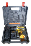 Taladro Percutor Atornillador Inalámbrico 3/8 + Accesorios - Amarillo - 50 Hz / 60 Hz