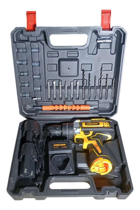 Taladro Percutor Atornillador Inalámbrico 3/8 + Accesorios - Amarillo - 50 Hz / 60 Hz