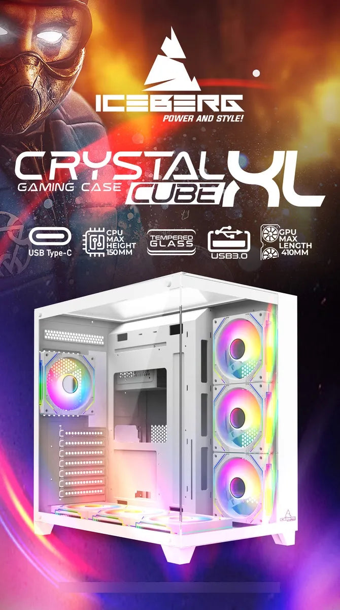 Chasis Gamer Crystal Cube Xl Blanco X7 Fan Argb Blanco