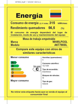 Cubierta Whirlpool Gas 76cm 5pts Akt790ixl Whirlpool