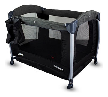 Cuna Corral Bebe + Mosquitero Mecedora y Organizado Negro Bebesit Premium