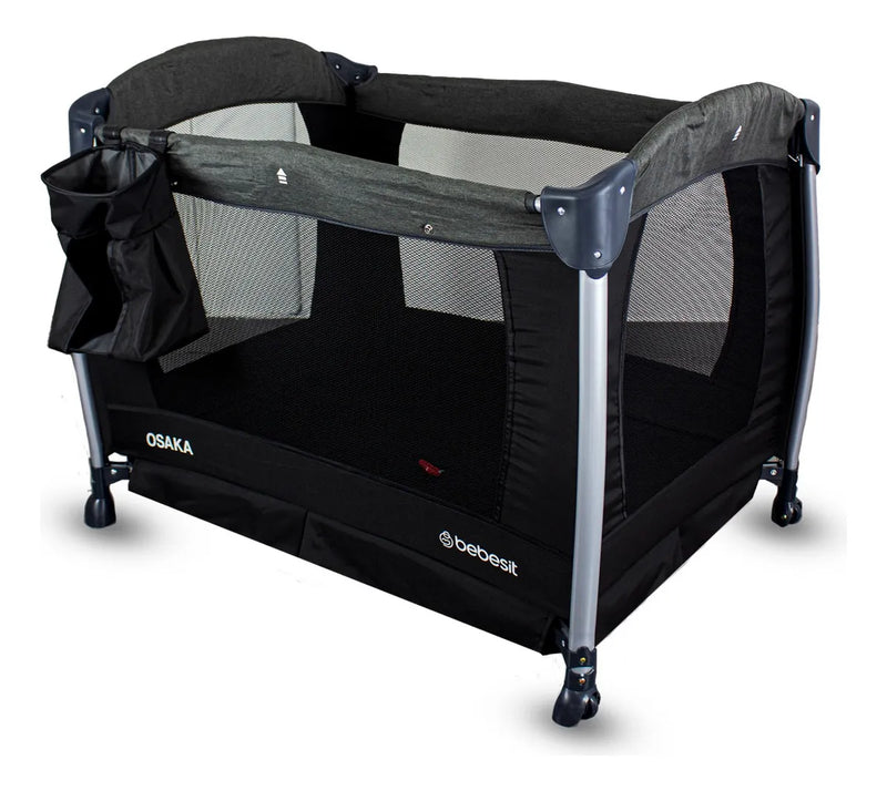 Cuna Corral Bebe + Mosquitero Mecedora y Organizado Negro Bebesit Premium