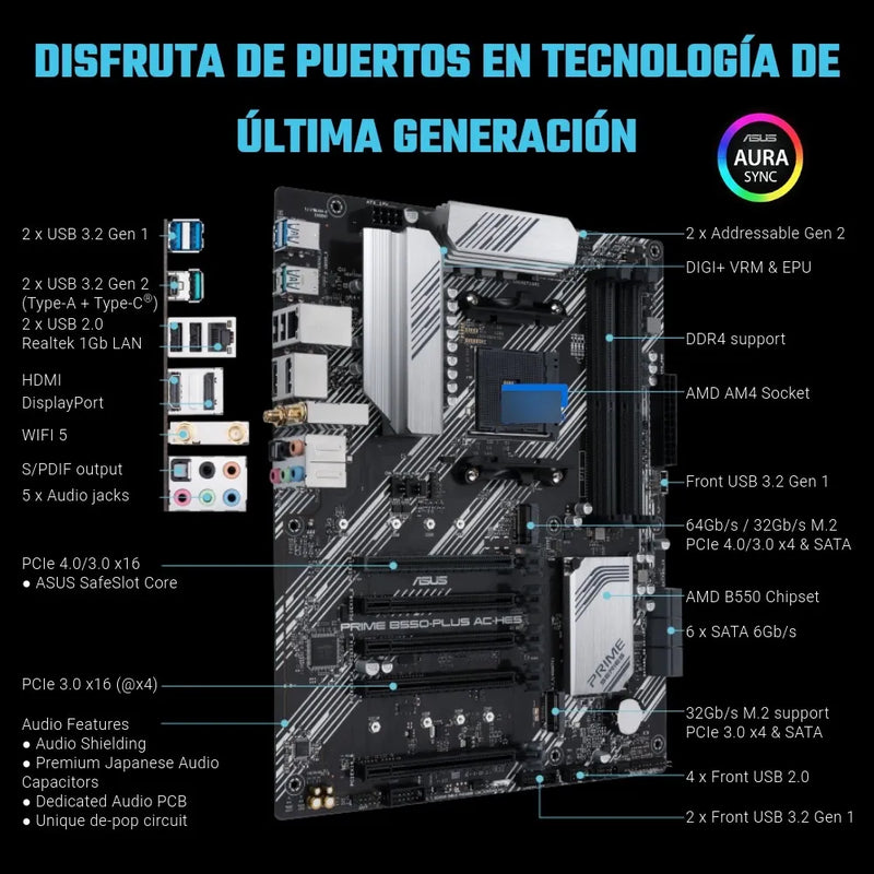Board B550 Asus Prime Wifi 5 Bluetooth 5.0 Pcie 4.0 Am4 Atx Negro