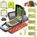 Cortador y rallador de verduras GIB Cleaningtool con mandolina, 12 en 1, con cuchillas, cesta y recipiente intercambiables