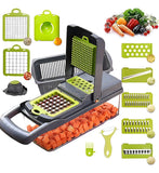 Cortador y rallador de verduras GIB Cleaningtool con mandolina, 12 en 1, con cuchillas, cesta y recipiente intercambiables