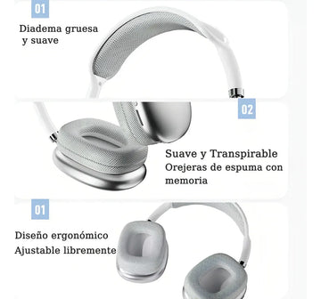 Auriculares Inalámbricos De Diadema Con Micrófono Bluetooth 400mah Plateado Diadema Xx Algodón Acolchado Orejeras Transpirables Rotación Libre