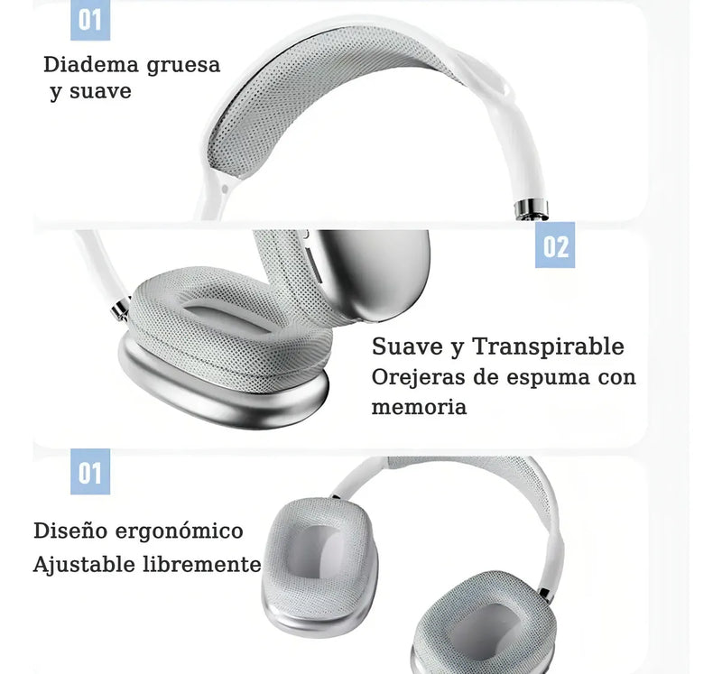 Auriculares Inalámbricos De Diadema Con Micrófono Bluetooth 400mah Plateado Diadema Xx Algodón Acolchado Orejeras Transpirables Rotación Libre