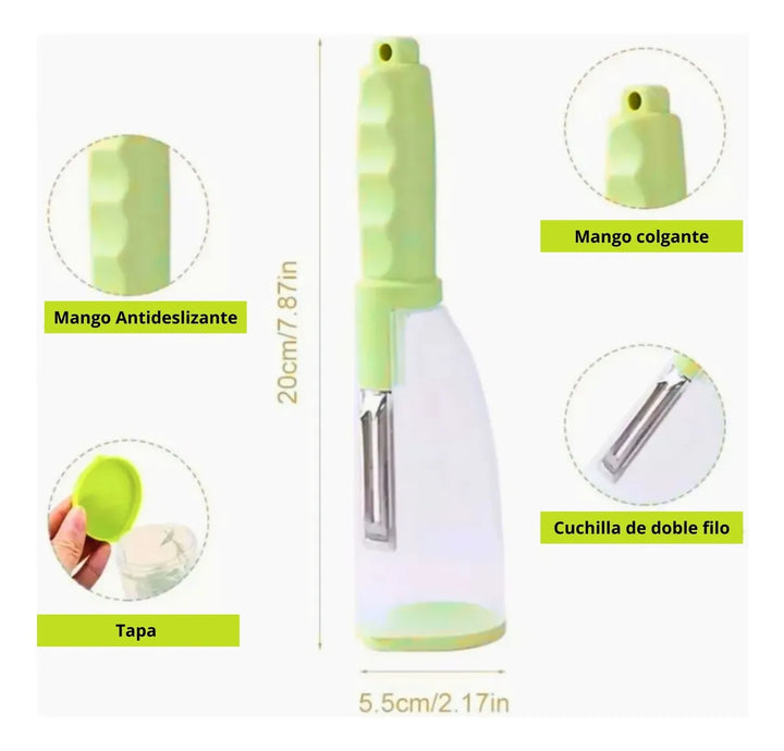 Picador Pelador De Verduras Y Frutas Con Recipiente Verde Claro