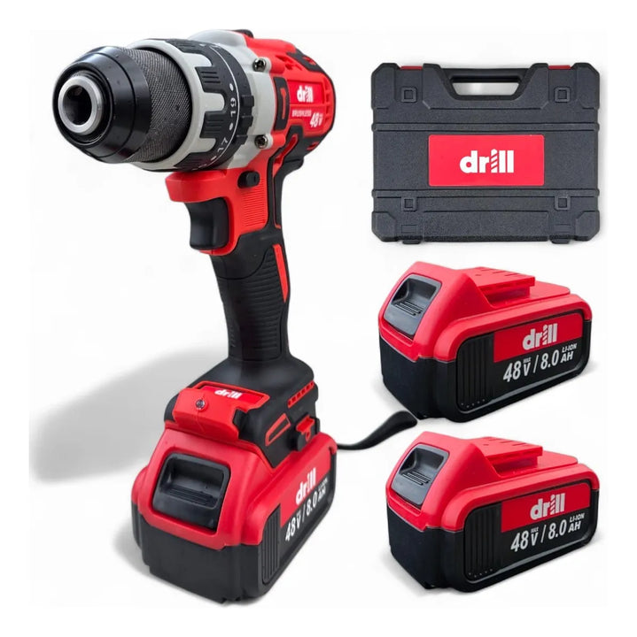 Taladro Percutor Inalámbrico 1/2 48v Brushless 67 Accesorios - Rojo