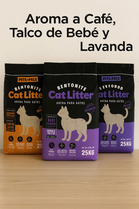 Arena Gatos Premium Control Olor Doble Aroma Talco Bebé 25kg