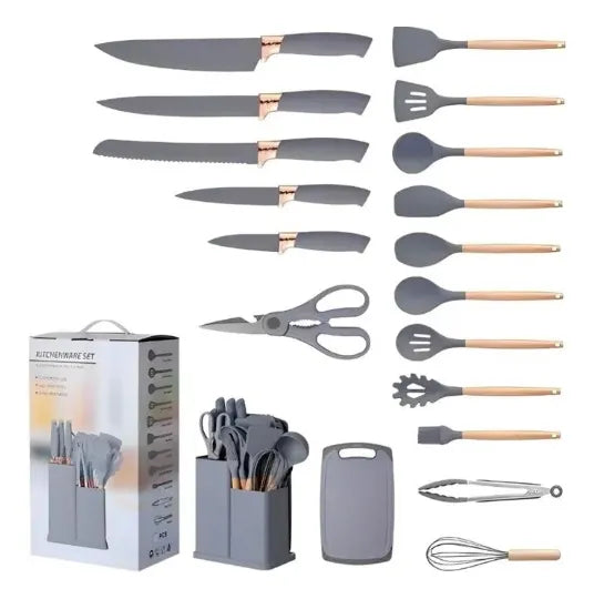 Set De Utensilios De Cocina Silicona Cuchillos Y Tabla 19pcs Aleatorio
