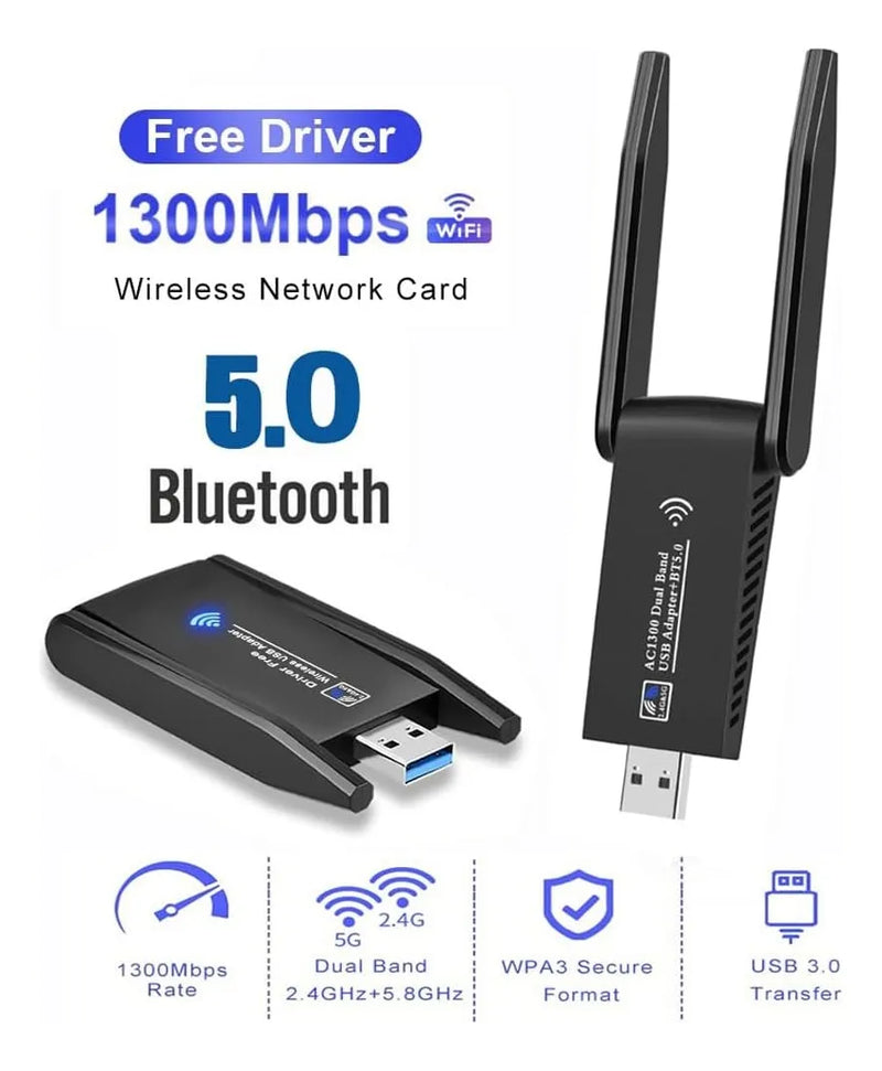 Adaptador Wifi 5ghz Usb 3.0 Dual 5g 1300mbps + Bluetooth 5.0