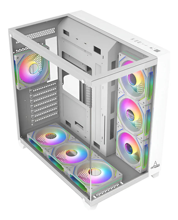 Gabinete Gamer Iceberg Atx Crystal Cube Xl Blanca 7 Fans Rgb Blanco