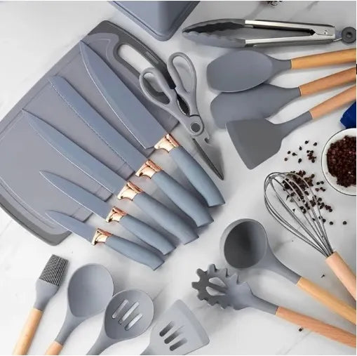 Set De Utensilios De Cocina Silicona Cuchillos Y Tabla 19pcs Aleatorio
