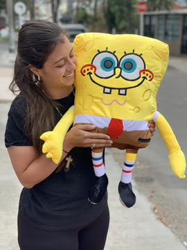 Peluche Bob Esponja Grande 70cm Moño De Regalo Y Globos Amarillo