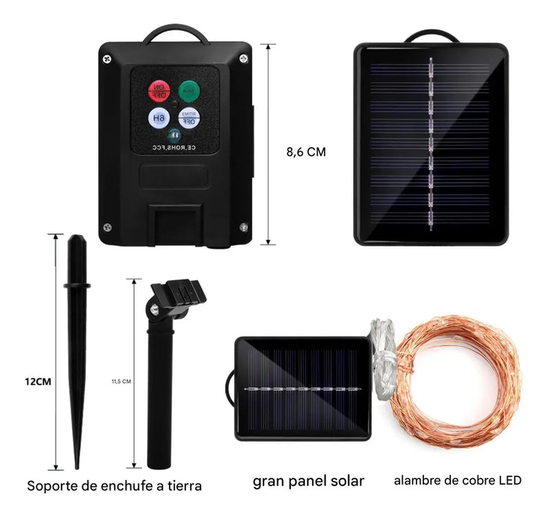 Luces Navideñas Multicolor Con Panel Solar - 21 Metros Azul Claro