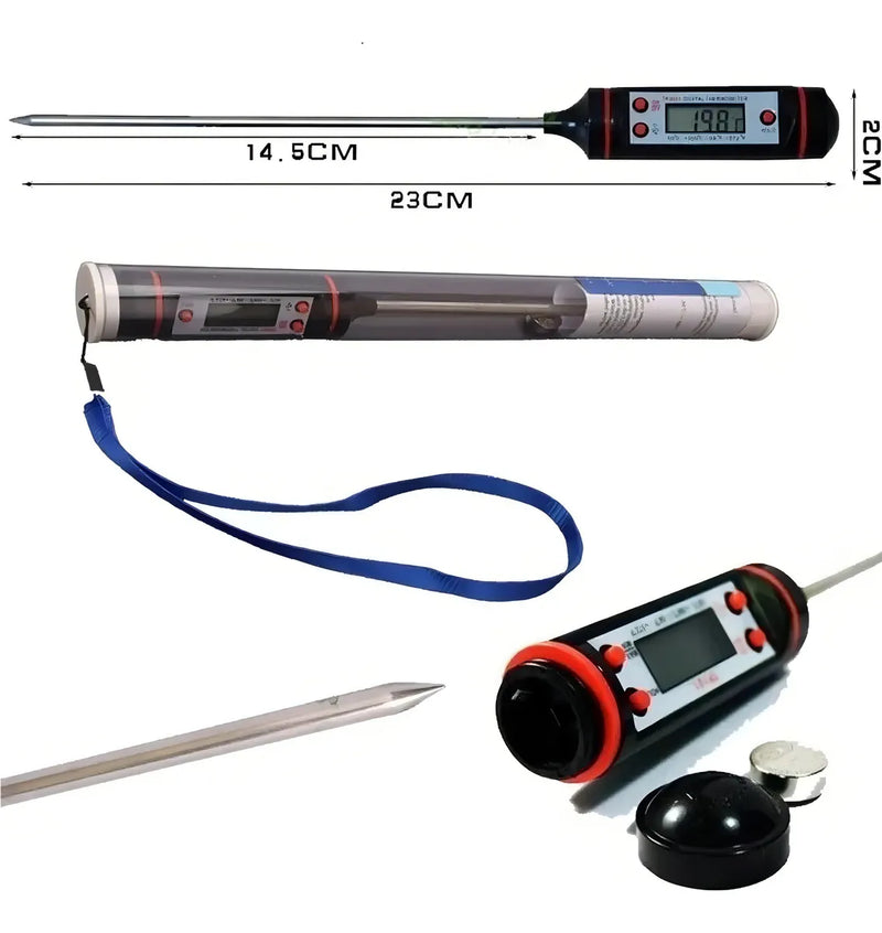 Termometro Digital Lcd Pincha Carne -50° A 300° - 4 Botones Color Negro
