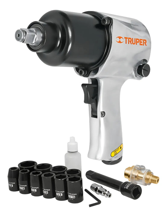 Llave De Impacto 1/2''industrial Con Accesorios Truper 18281 Color Gris