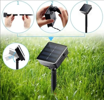 Luz Navideña Solar 100 Led 12mt Recargable Cálida Secuencias Cálido