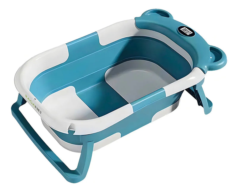 Bañera Tina Baño Bebe Plegable Portátil Con Cojín Termómetro Color Azul