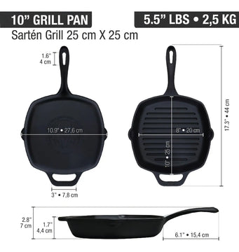 Sartén De Hierro Cuadrada Tipo Grill Con Mango 25x25cm Curado