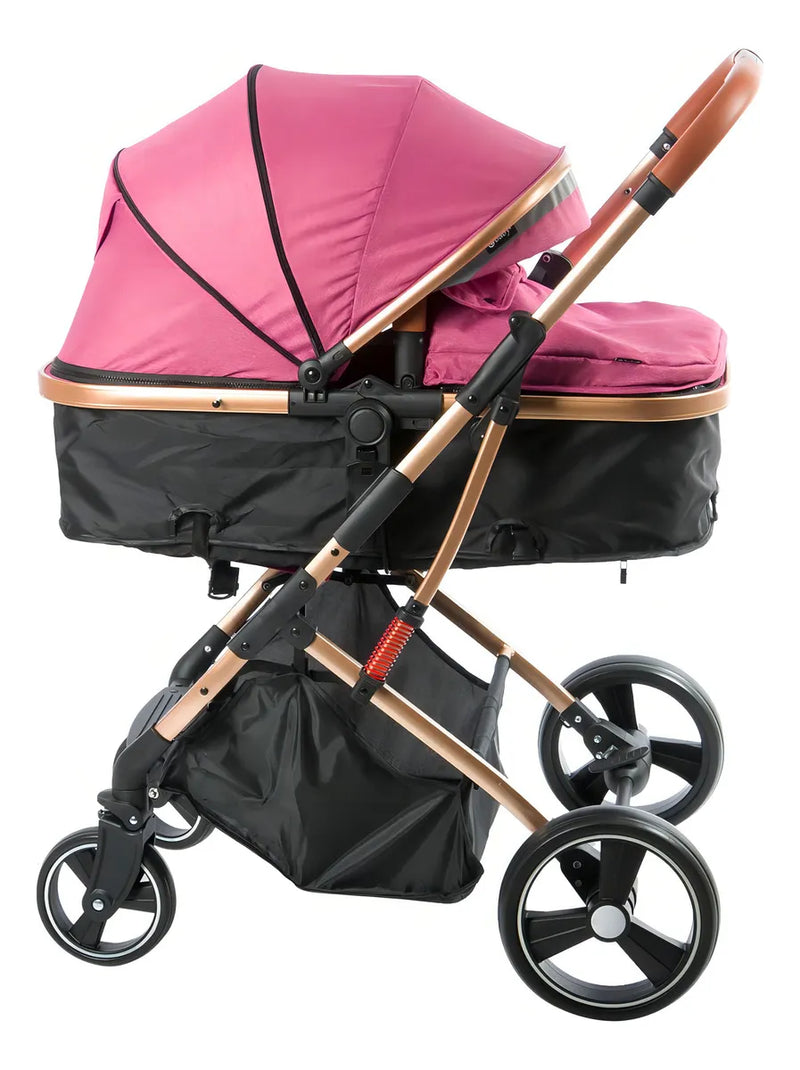 Coche Bebé Moises Plegable Ebaby Color Rosado Chasis Dorado