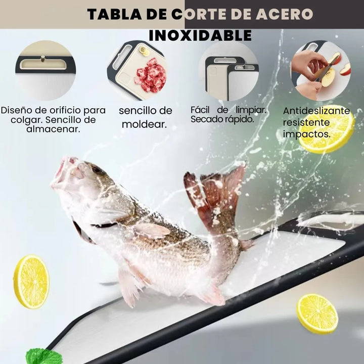 Tabla De Picar Alimentos Acero Inoxidable Antibacterial Geométrico Plateado