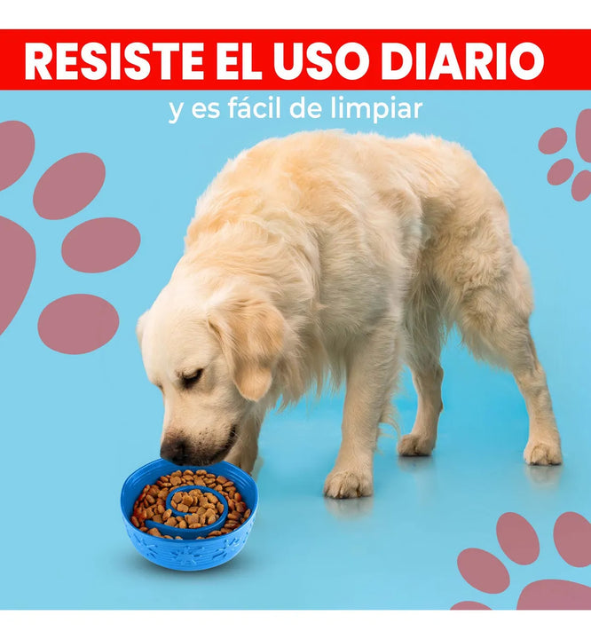 Plato Comedero Azul para Perros con Diseño Anti-Ansiedad, Goma Atóxica Antideslizante, Ideal para Comer Lento y Mejorar la Digestión de tu Mascota.