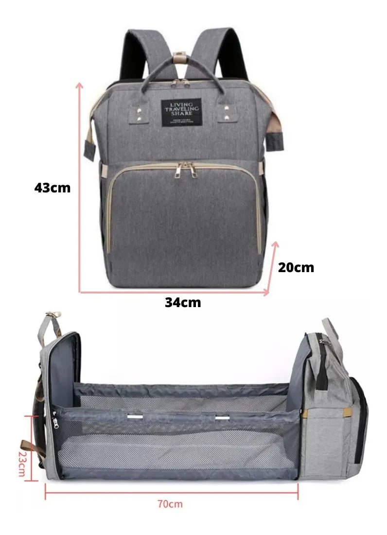 Mochila de maternidad para bebés con cambiador y USB, color negro, diseño de tela lisa