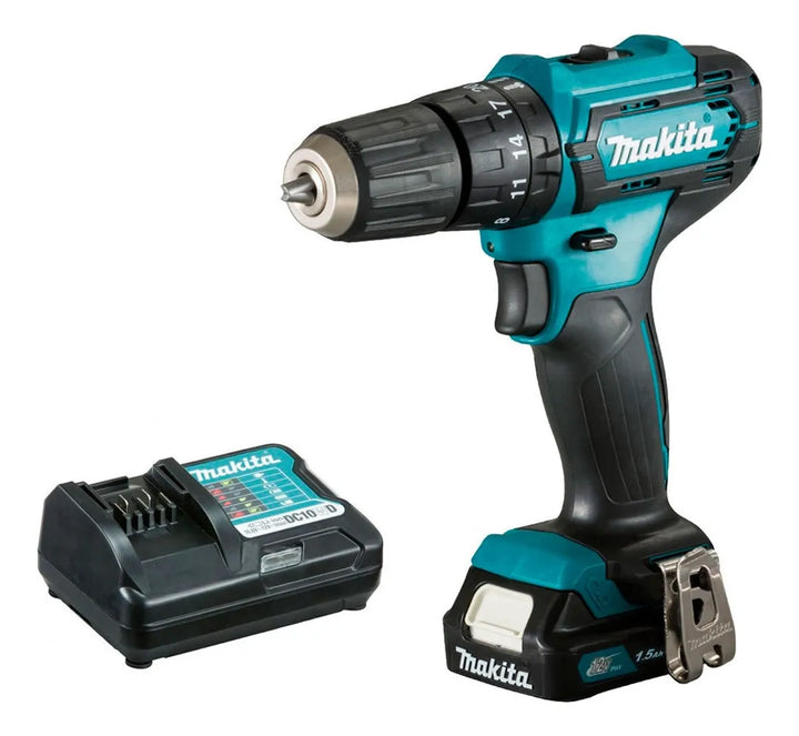 Taladro percutor atornillador inalámbrico de 10mm Makita HP333DWYX3 + 1 batería de 1.5Ah + accesorio con caja de cartón