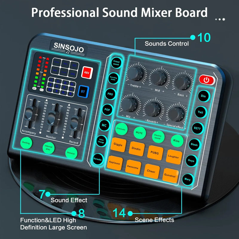 Tarjeta De Sonido Profesional Interfaz Audio Mezclador Dj 48 Color