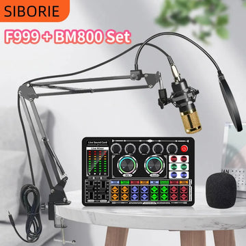 Kit Podcast Bm800 F999 Micrófono Condensador+tarjeta Sonido