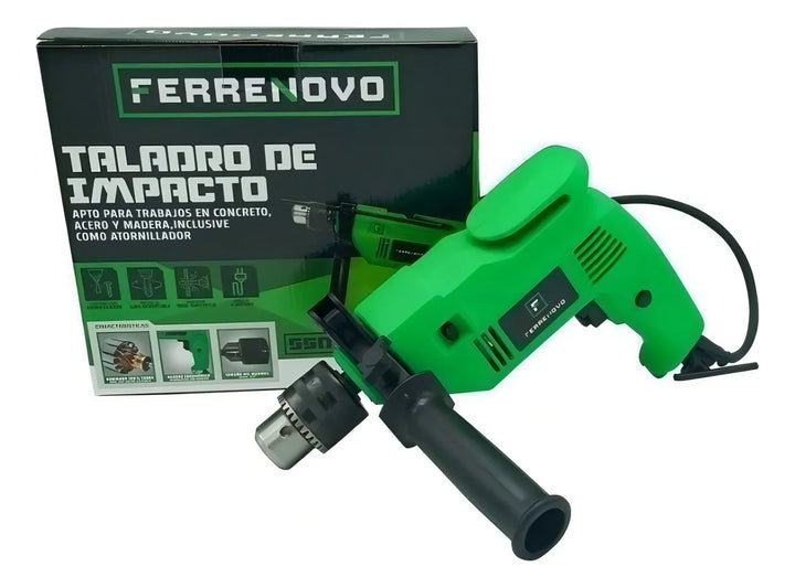 Taladro percutor atornillador eléctrico de 13mm Ferrenovo FN-23000 550W + accesorio 60Hz