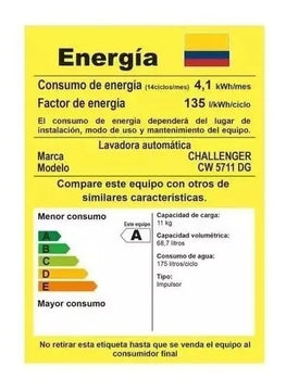 Lavadora Automática 15 Kg Challenger Cw 5711 Dg Dark Gray