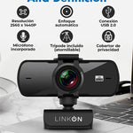 Webcam Camara Web Linkon 2k 1440p Usb Microfono + Tripode Color Negro