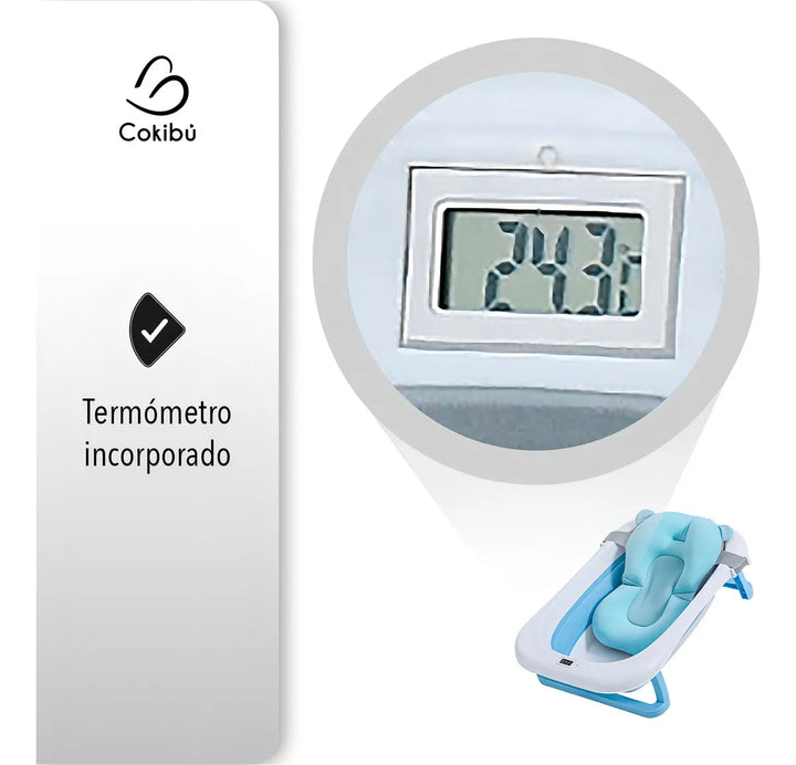 Bañera Tina Plegable Para Bebé Con Termómetro Cojín Azul Tina Bañera Plegable Para Bebé