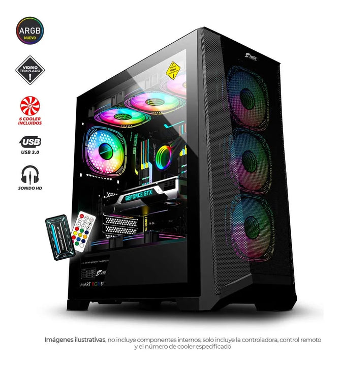 Chasis Gamerjx121 Dark Steel E-atx + 6fans Argb Negro
