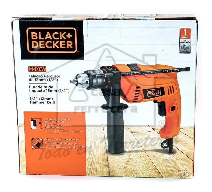 Taladro Percutor Eléctrico De 13mm Black+decker Hd555 550w - Naranja - 60 Hz