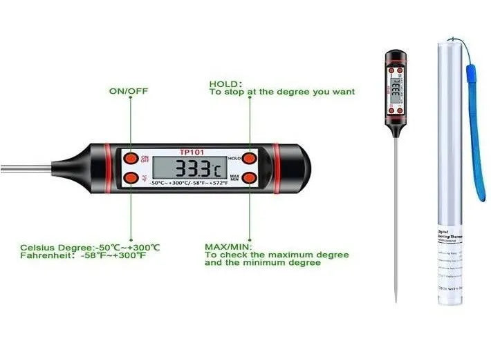 Termometro De Cocina Altas Temperaturas Digital Liquidos Negro