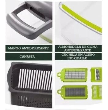 Mandolina Picatodo Multifuncional Para Verduras Y Frutas Color Gris con Verde