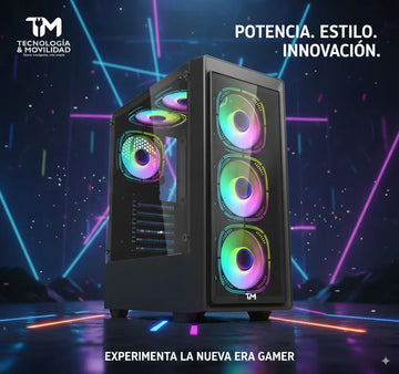 Chasis Gamer Aerox Atx Gabinete Vidrio Templado + 6 Fan Argb Negro